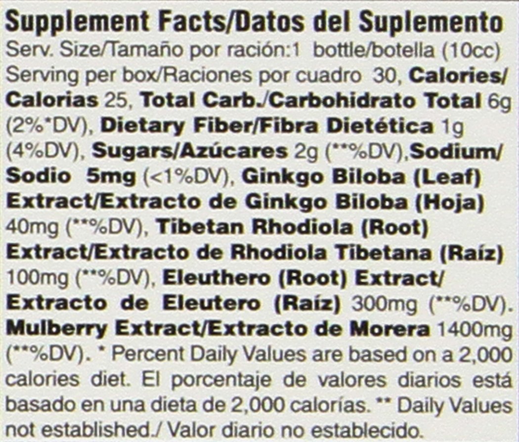 Side angle of Prince of Peace Ultra Ginkgo Plus box detailing nutritional information and adaptogenic ingredients.