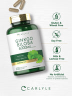 Nutritional facts panel on Carlyle Ginkgo Biloba showing ingredients and serving size