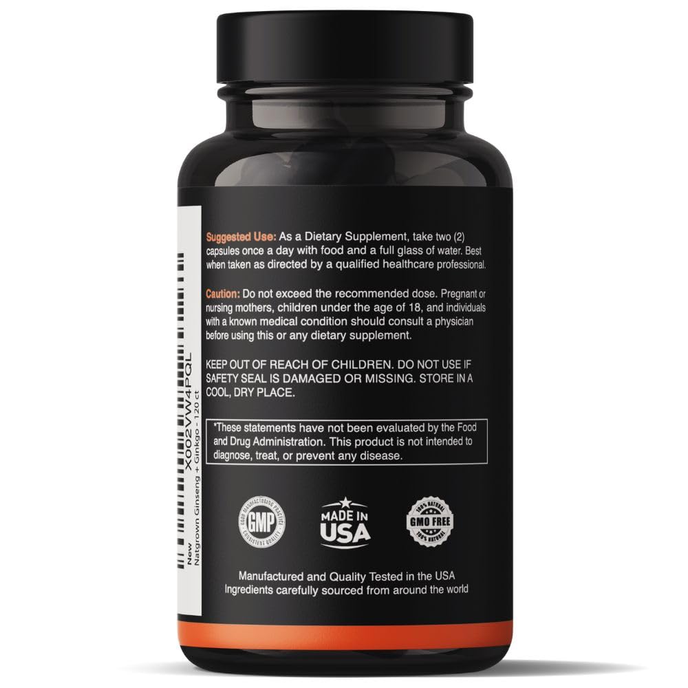 Side view of Natgrown memory and focus supplement showcasing vegetarian friendly certification icons