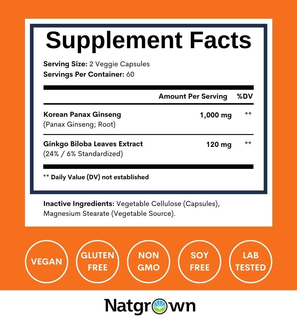 Authentic USA imported Natgrown Korean red ginseng capsules packaging details for brain health