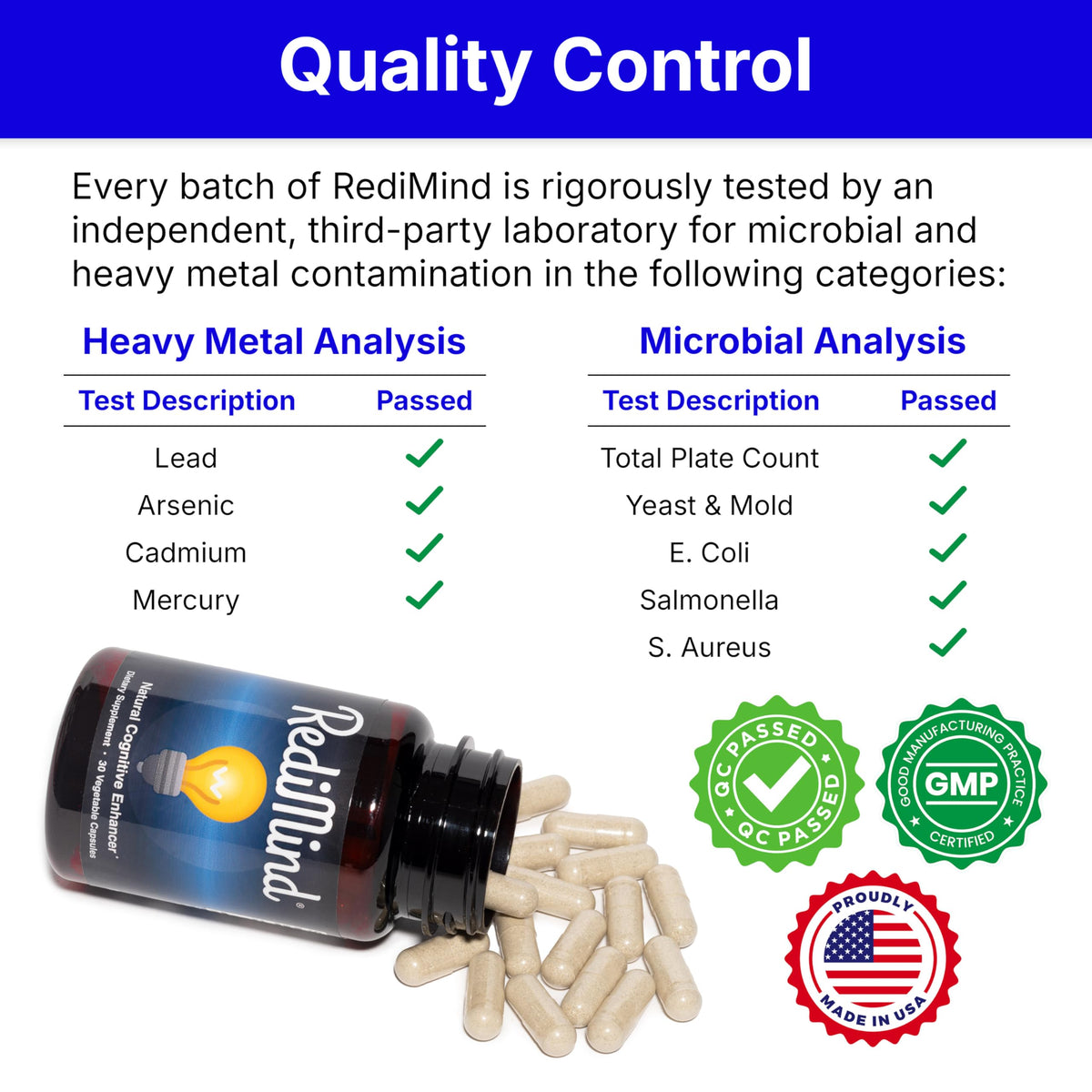 Authentic imported RediMind supplement bottle focusing on the Alpha GPC and Huperzine A blend