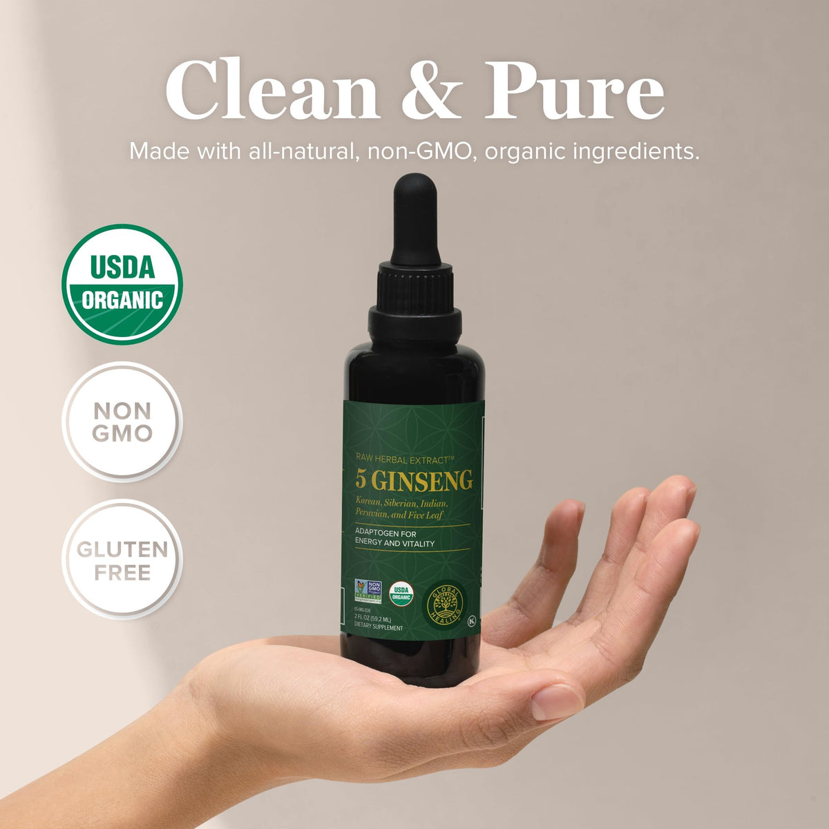 Global Healing Center ginseng extract branding and certifications