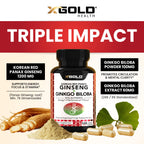 Close up of X Gold Health 120 capsules label details
