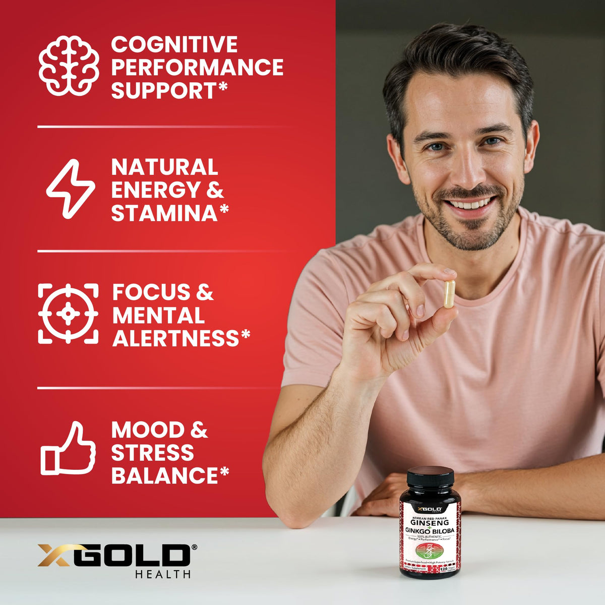 X Gold Health Korean Red Panax Ginseng bottle in hand