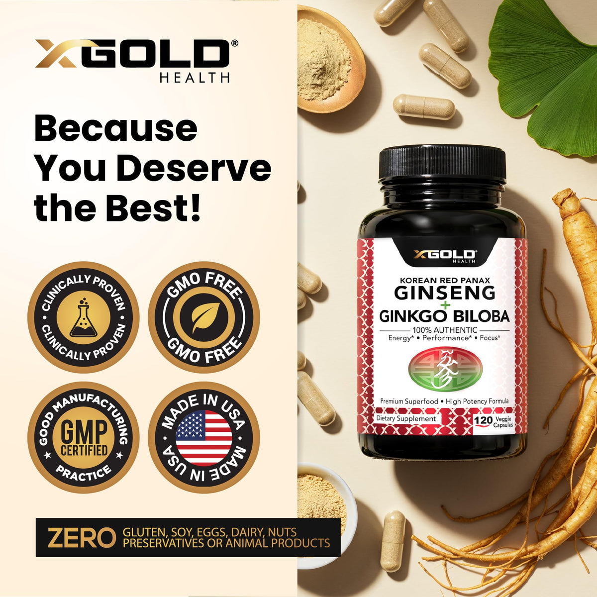 Top view of X Gold Health supplement bottle cap and packaging