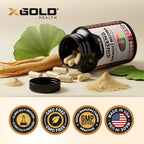 Back of X Gold Health bottle showing manufacturing and GMP certification