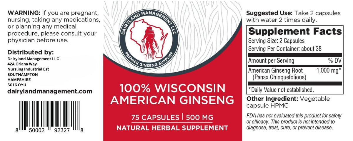 Close up of Dairyland 75 count ginseng supplement