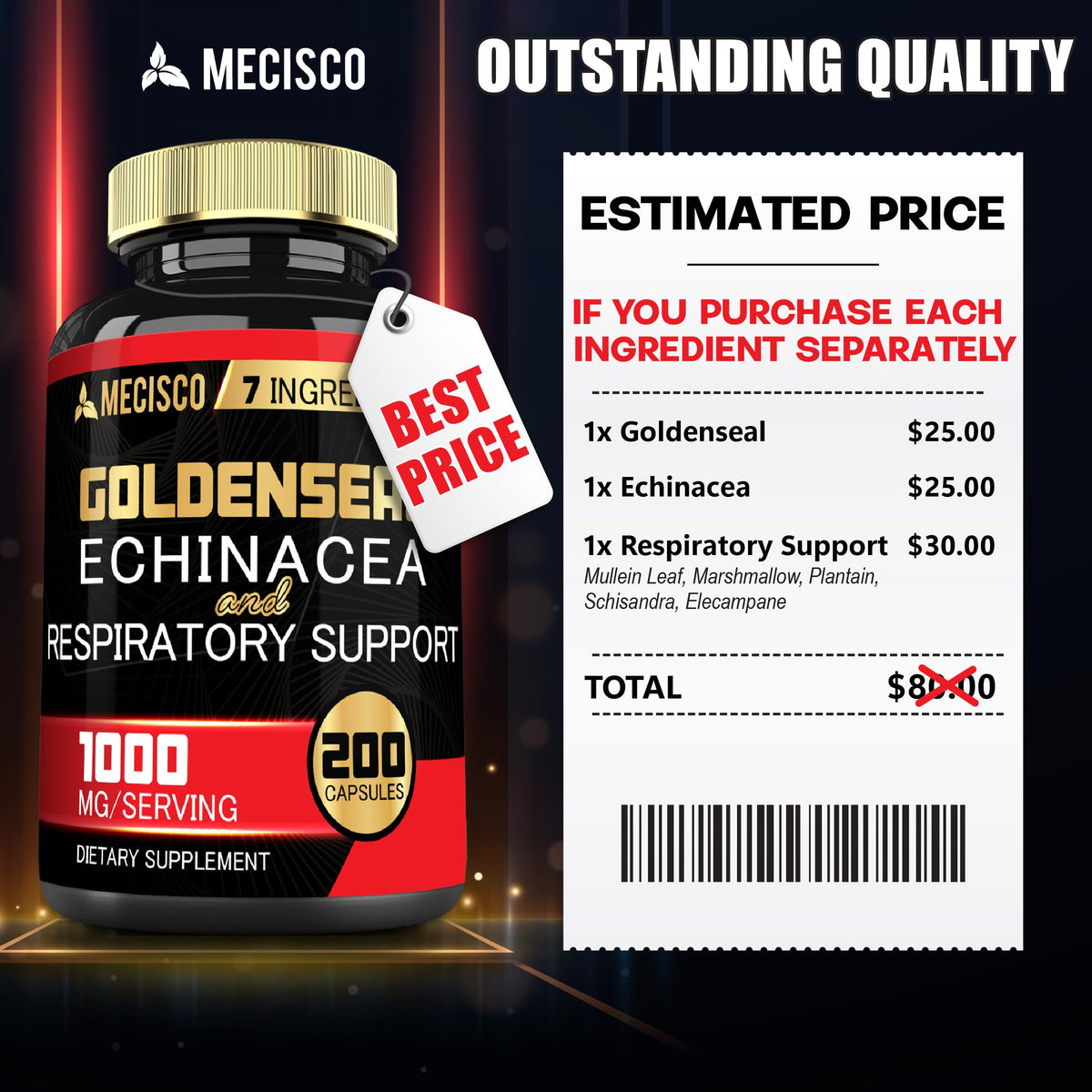 Authentic Mecisco Goldenseal Root bottle with premium sealed packaging
