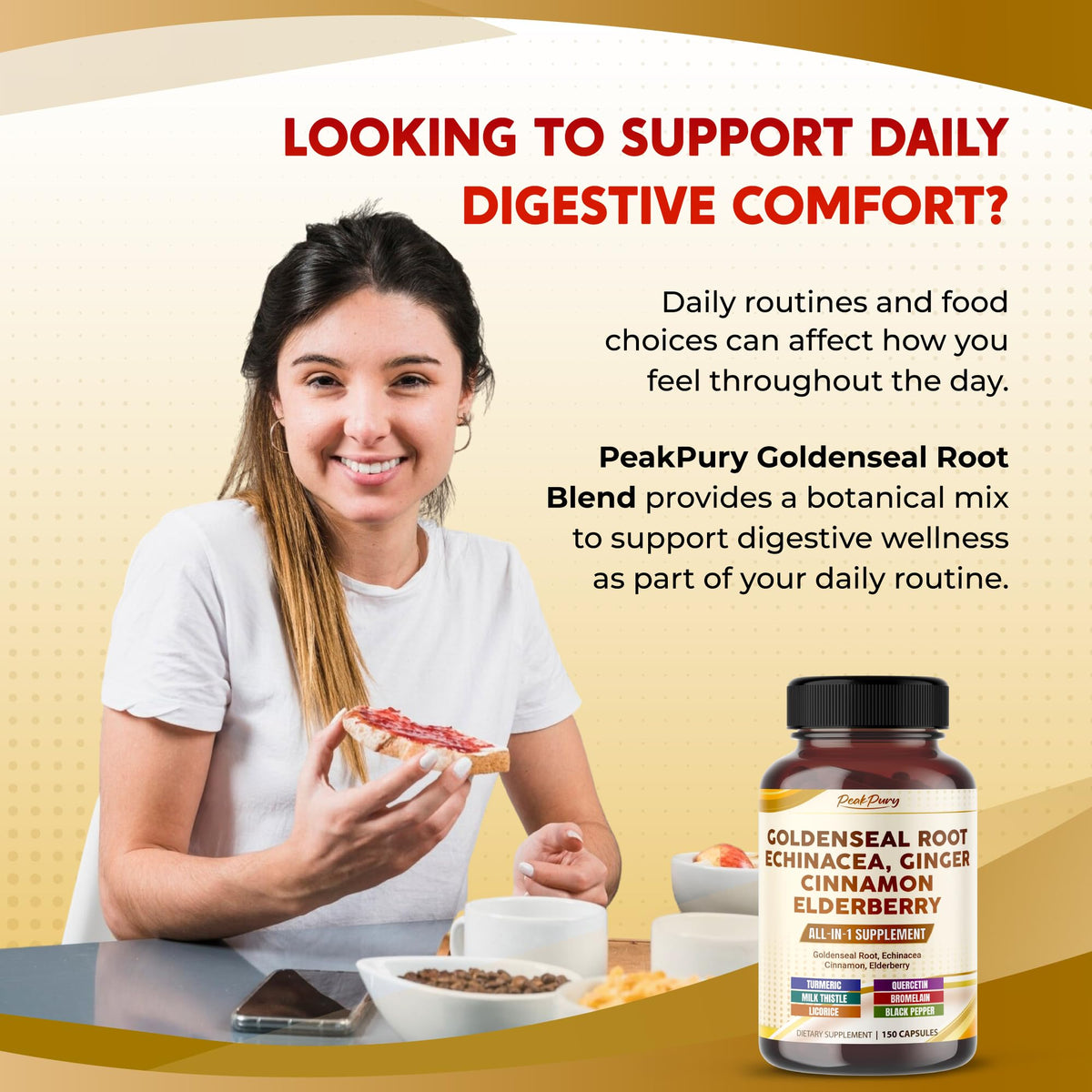 PEAKPURY 12 in 1 immune support supplement bottle showing nutritional information label