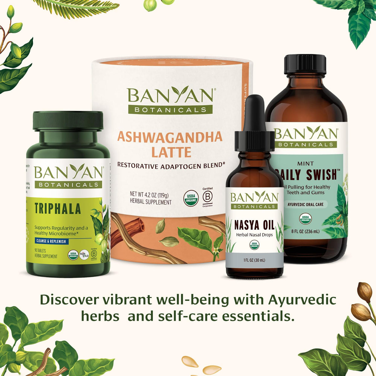 USDA Certified Organic logo and non GMO seals on Banyan Botanicals Brahmi pouch