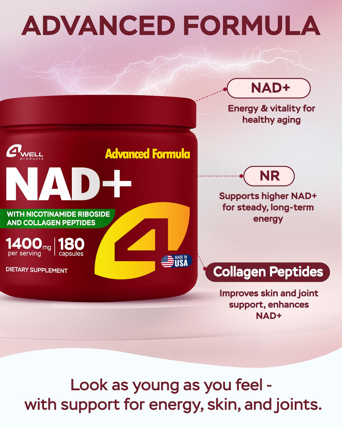 4Well Products anti aging capsules showing supplement facts panel