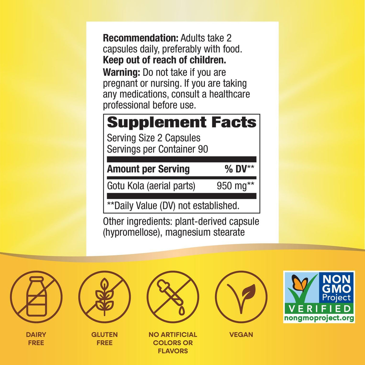 Nature's Way Gotu Kola capsules showcasing vegan plant-derived shell quality