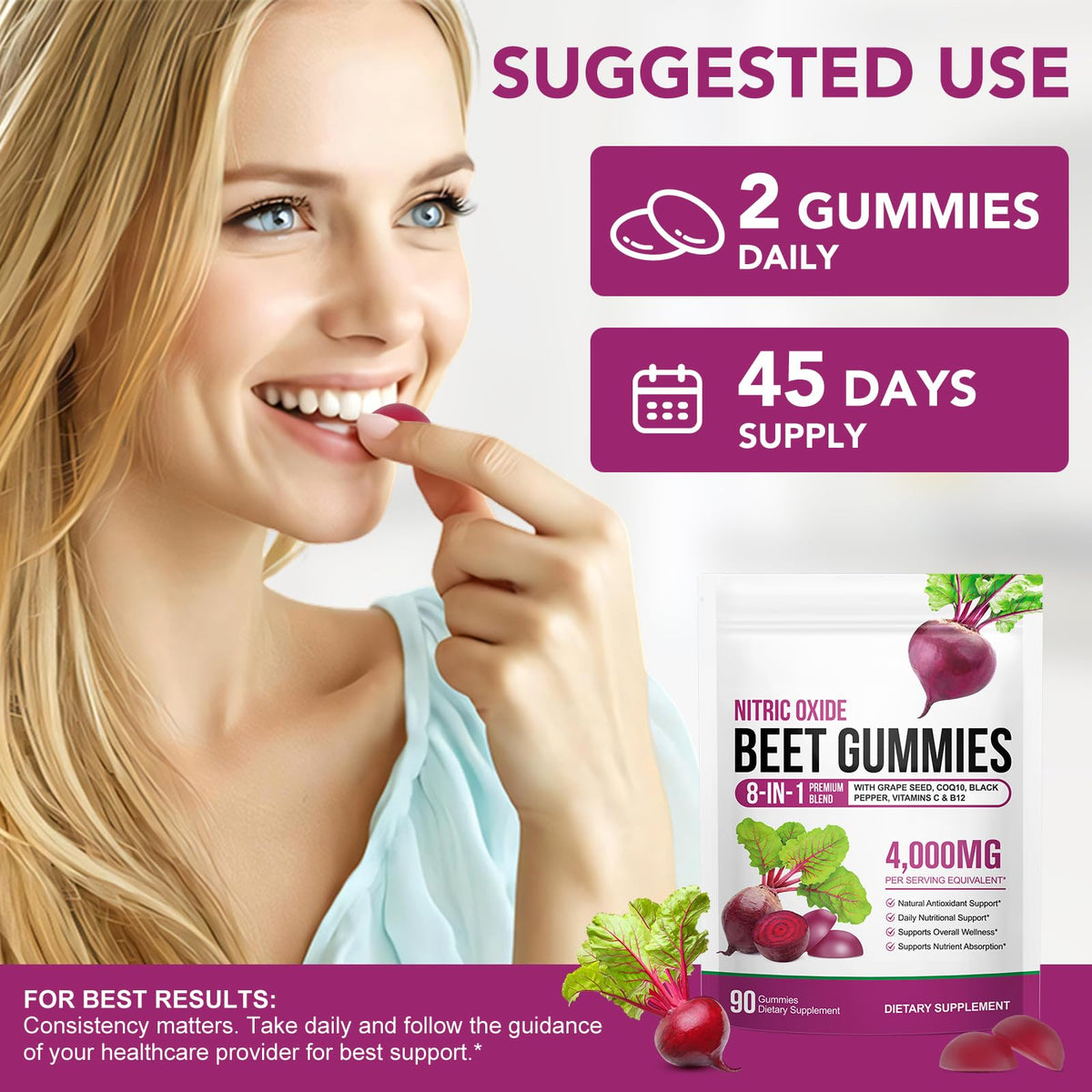 Close up of Wojbalmn heart health chewable gummies