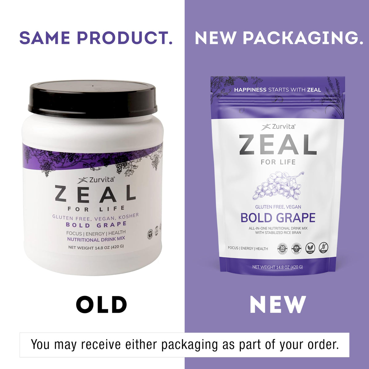 Scoop of Zurvita Zeal Bold Grape nutritional powder