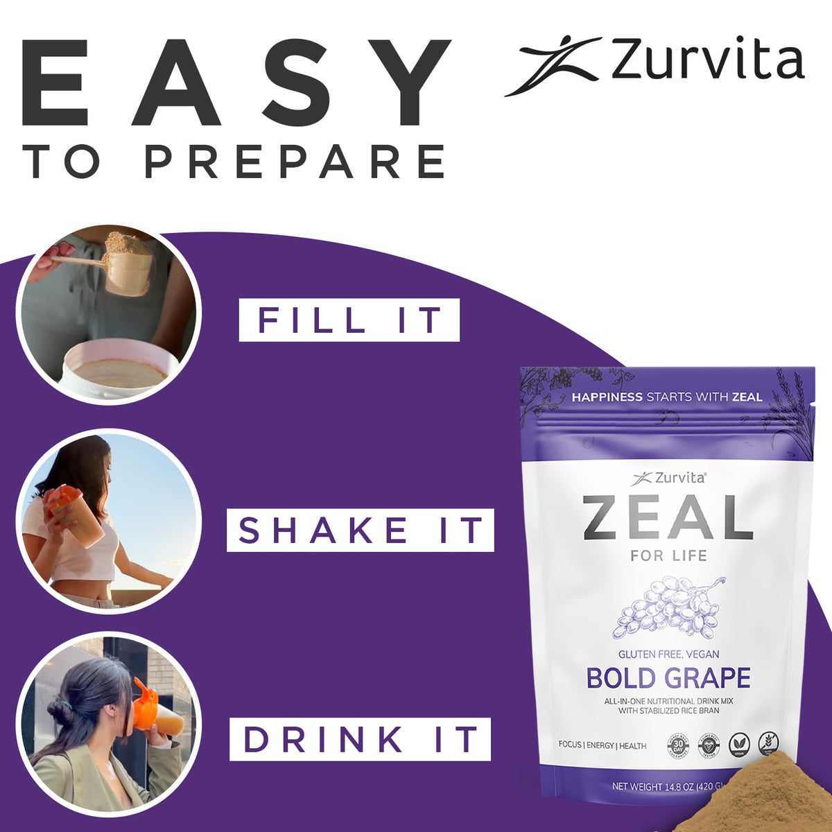 Zurvita Zeal for Life Bold Grape powder texture and color
