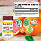 Vegan and gluten free grapefruit seed extract tablets for gut health microflora balance.