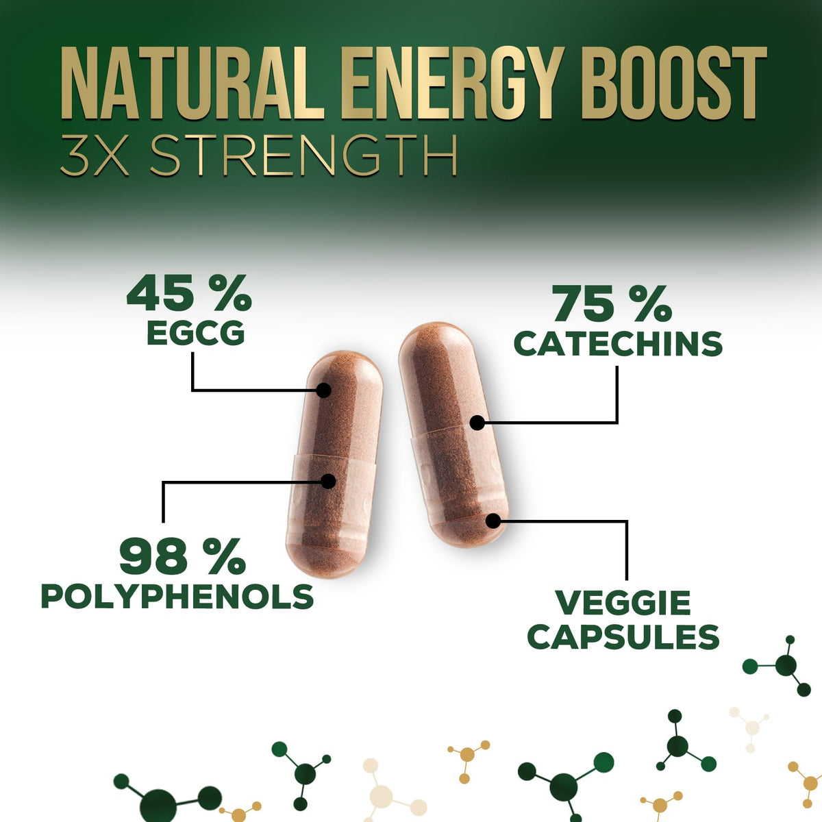 Side view of Natures Nutrition green tea 60 capsule bottle