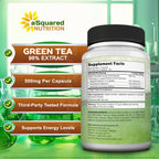 Back of ASquared Nutrition green tea bottle with ingredient information