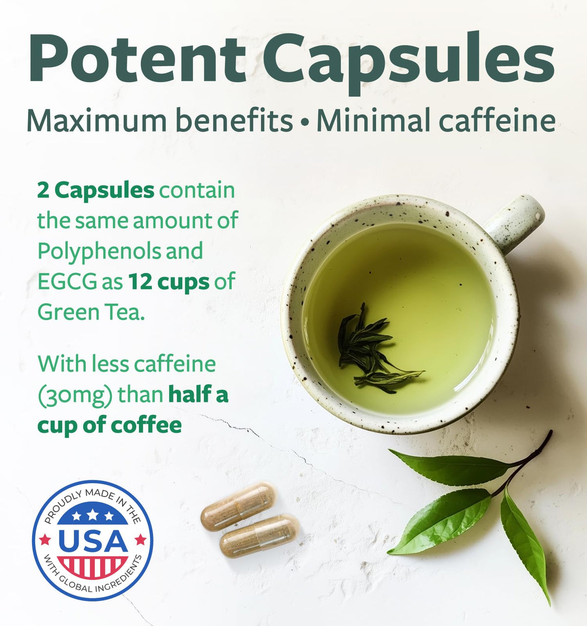High potency 500mg EGCG green tea capsules packaging