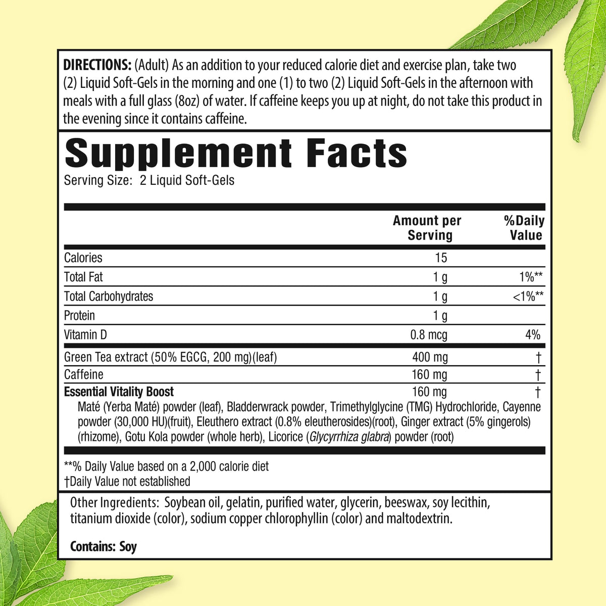 Applied Nutrition Green Tea Fat Burner supplement facts label