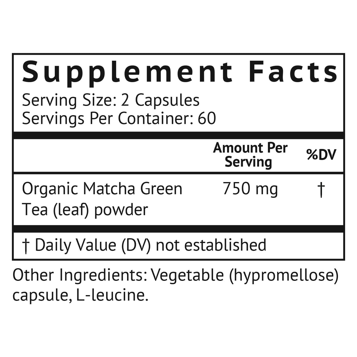 VitaMonk Matchamax 120 count bottle nutritional label