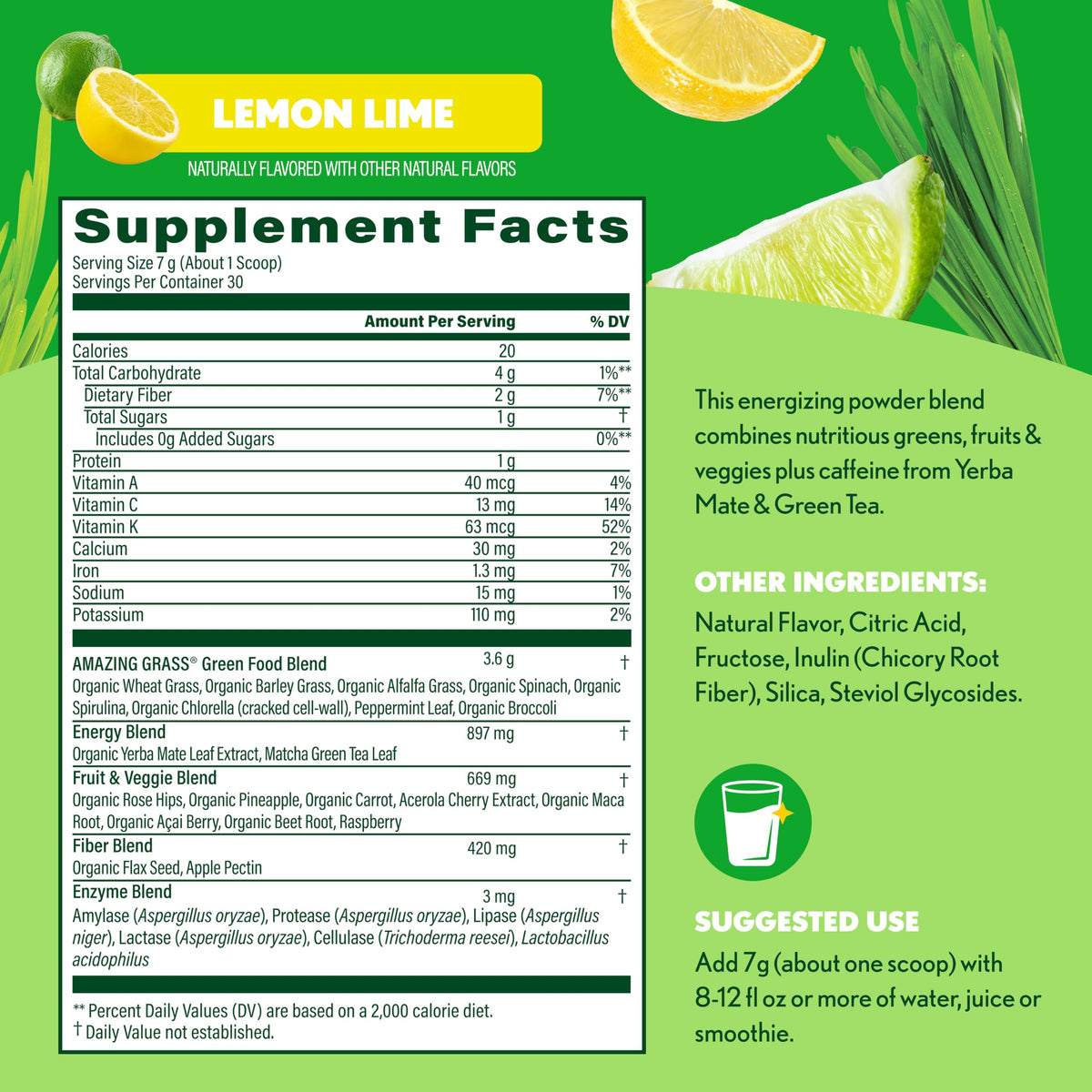Amazing Grass energy supplement nutritional facts label