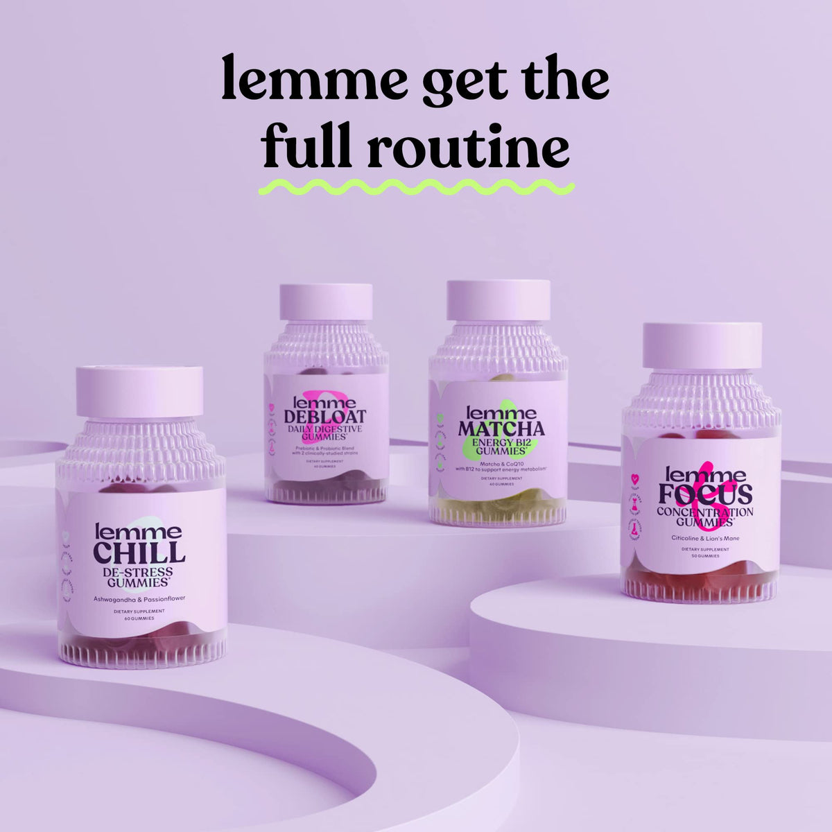 Graphic showcasing organic matcha and B12 ingredients in Lemme gummies