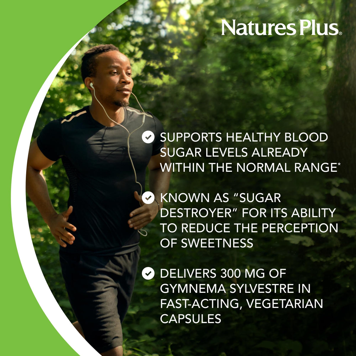Authentic USA imported NaturesPlus Gymnema Sylvestre leaf extract bottle displaying vegetarian seal