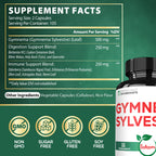Satoomi 1000mg Gymnema Sylvestre vegetarian capsules product packaging side panel details