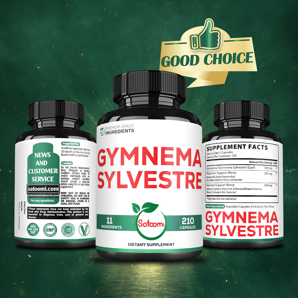 Imported Satoomi Gymnema Sylvestre dietary supplement container on premium background