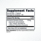 Type Zero Gymnema Sylvestre dietary supplement nutritional facts label displaying clean non GMO ingredients.