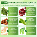 Migcopat Gymnema Sylvestre seventeen in one herbal complex nutritional supplement facts label close up