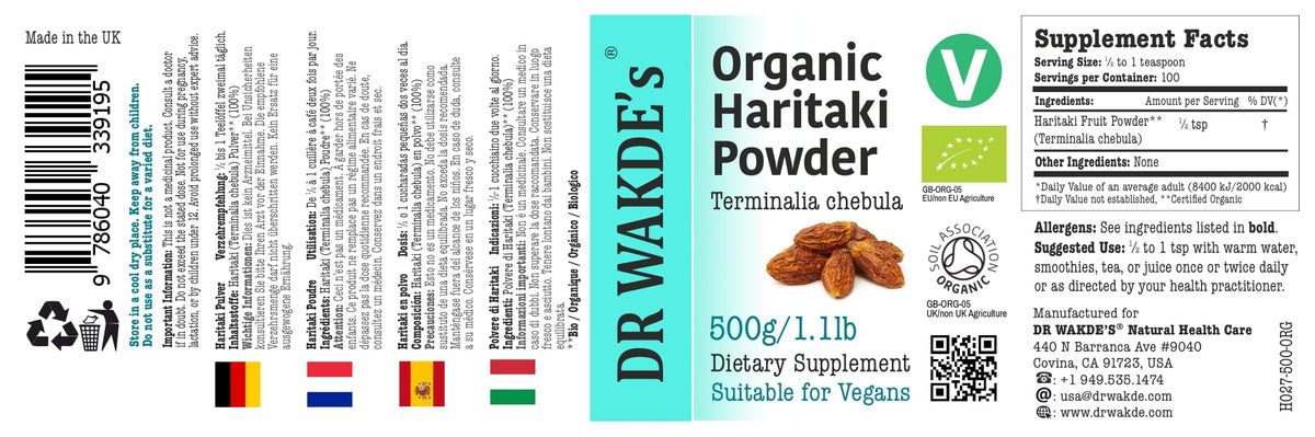 Premium raw and dried Haritaki powder texture close up from DR WAKDE'S