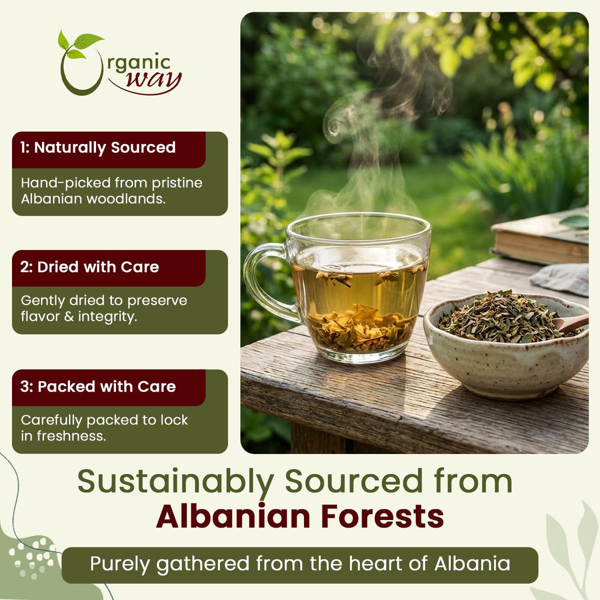 Cut and sifted dried organic hawthorn leaves and blossoms loose tea texture