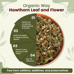 Organic Way Crataegus monogyna herbal tea loose botanical blend close up view