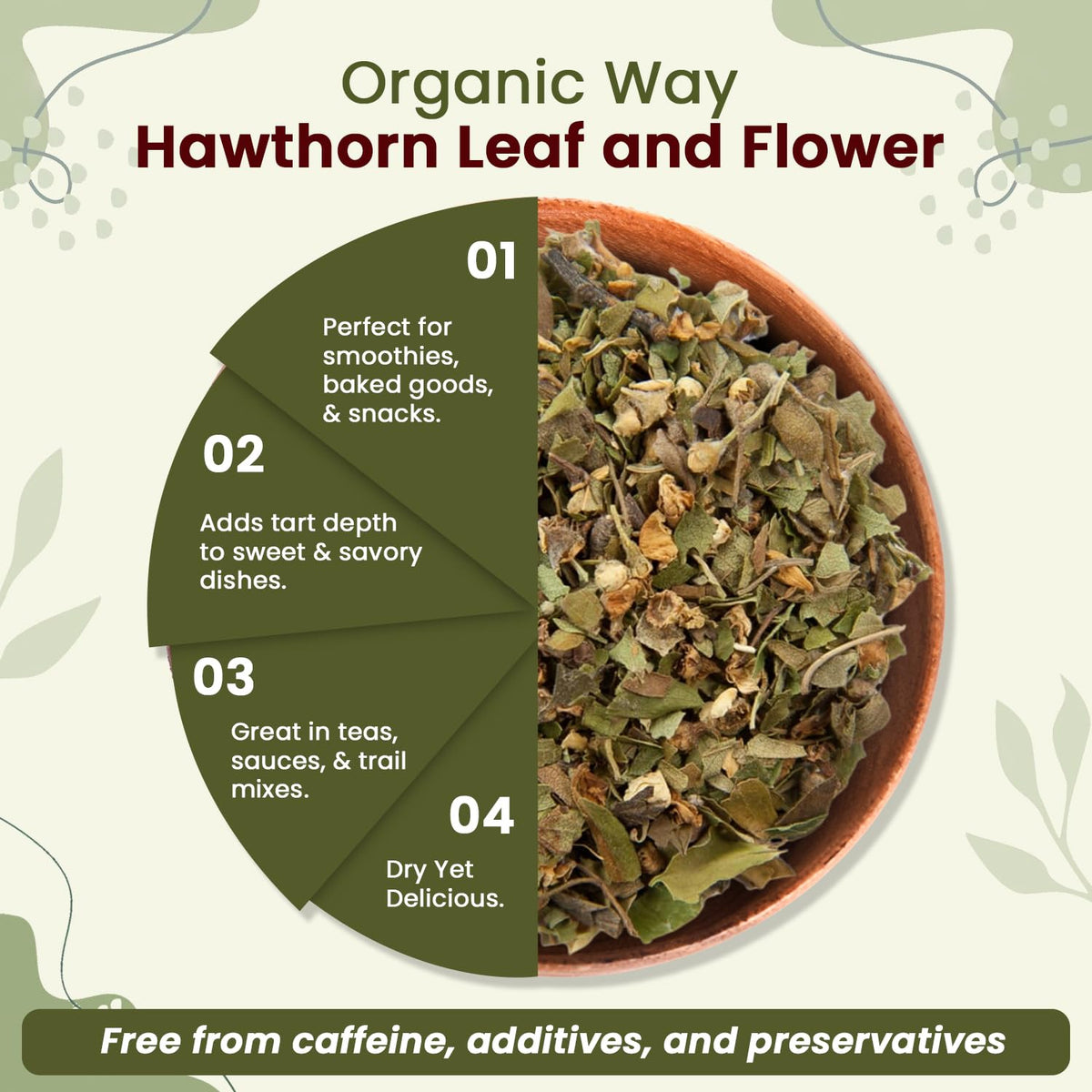 Organic Way Crataegus monogyna herbal tea loose botanical blend close up view