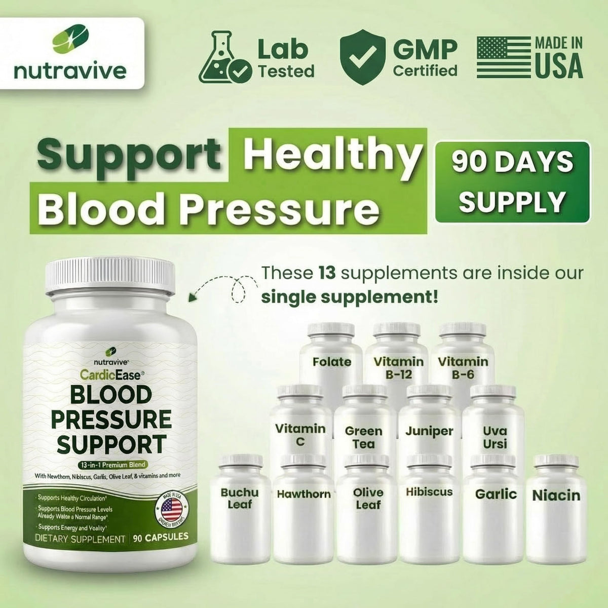 Imported Nutravive premium circulatory support dietary supplement bottle side panels.