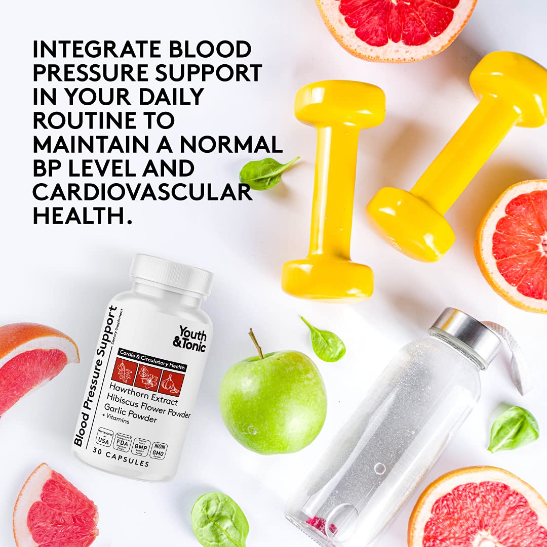 Youth and Tonic natural cardiovascular wellness supplement showing safety seal and capsule count details