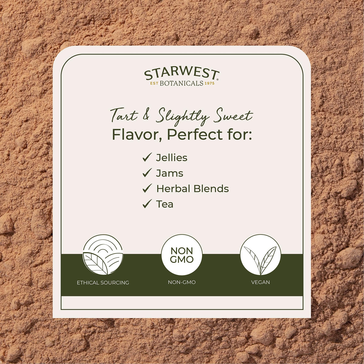 Back label of Starwest Botanicals bulk hawthorn berry powder showing serving size