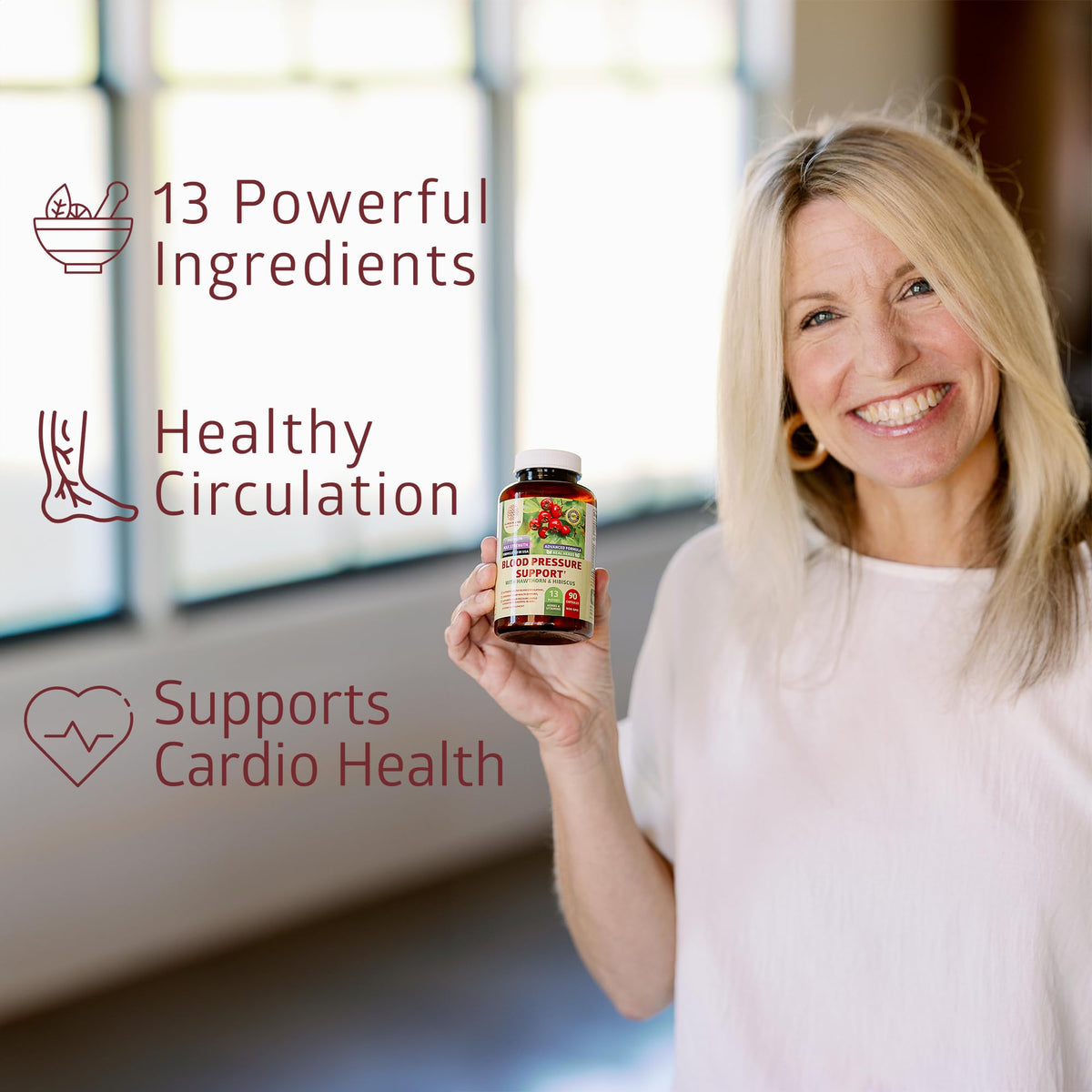 Premium blood pressure support with hawthorn and hibiscus capsules dietary supplement