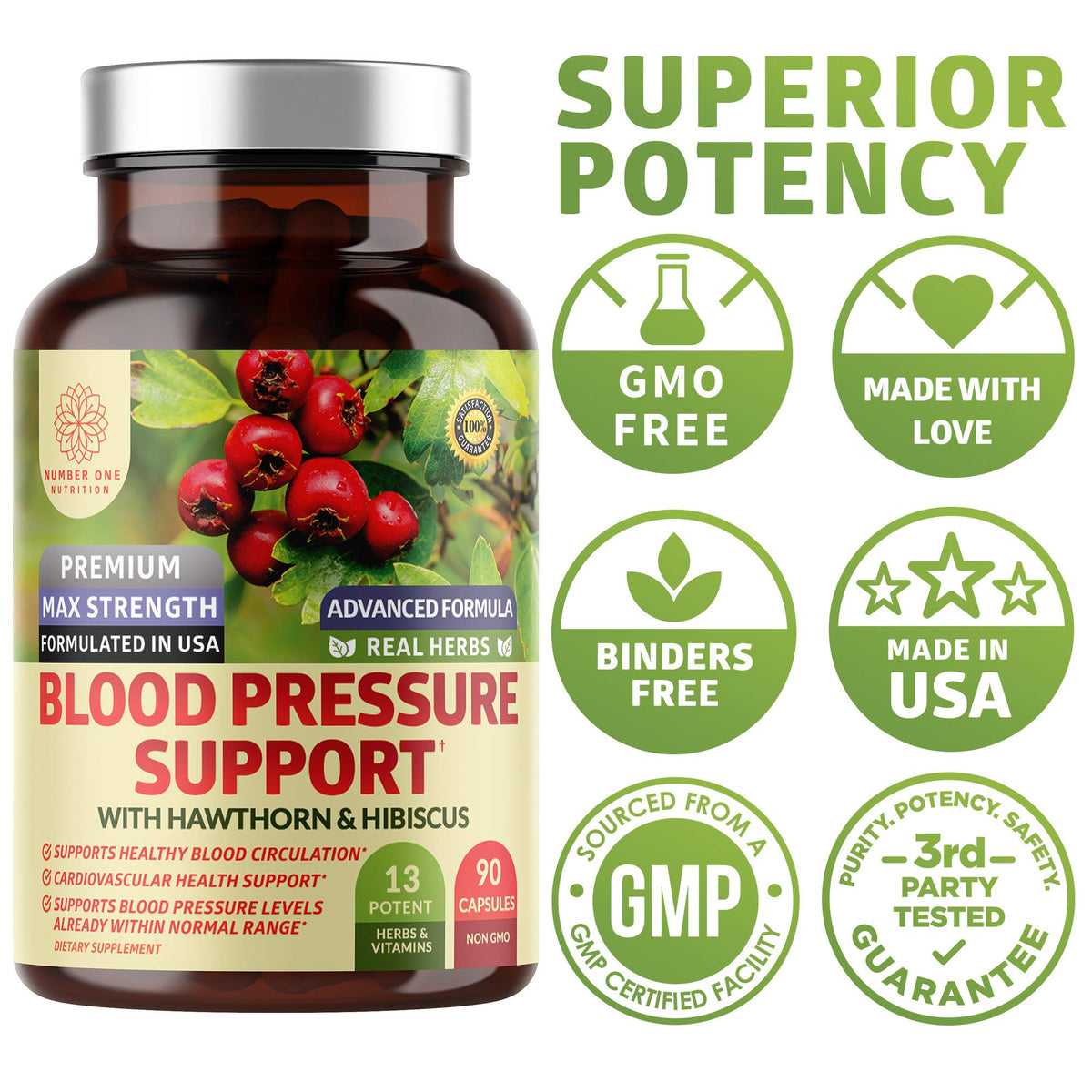 Natural circulation support dietary supplement by Number One Nutrition showing directions for use