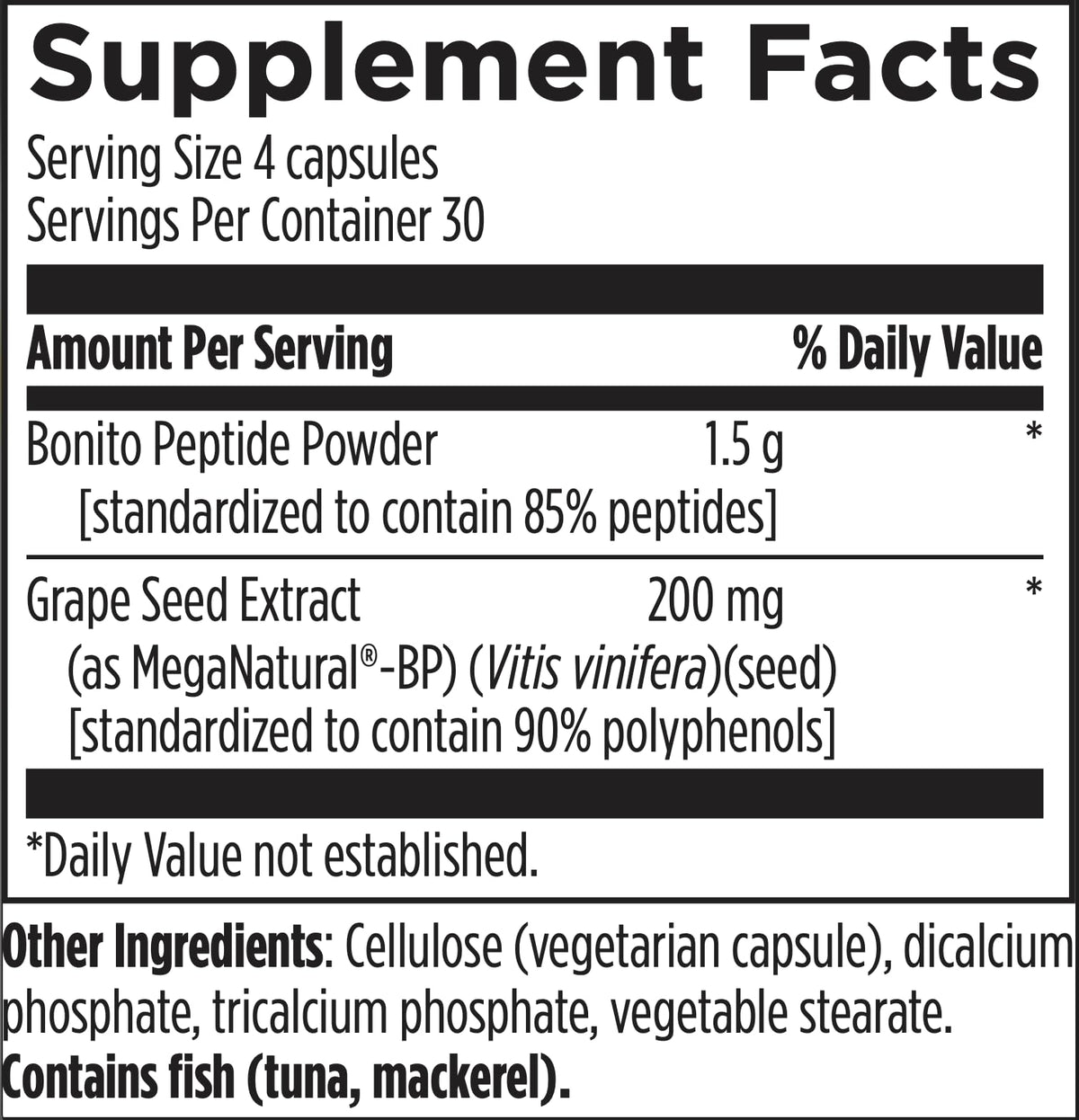 Designs for Health cardiovascular support supplement bottle with bonito peptides