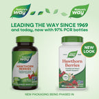 Side profile of Nature's Way Hawthorn Berries bottle showcasing Non-GMO Project Verified seal