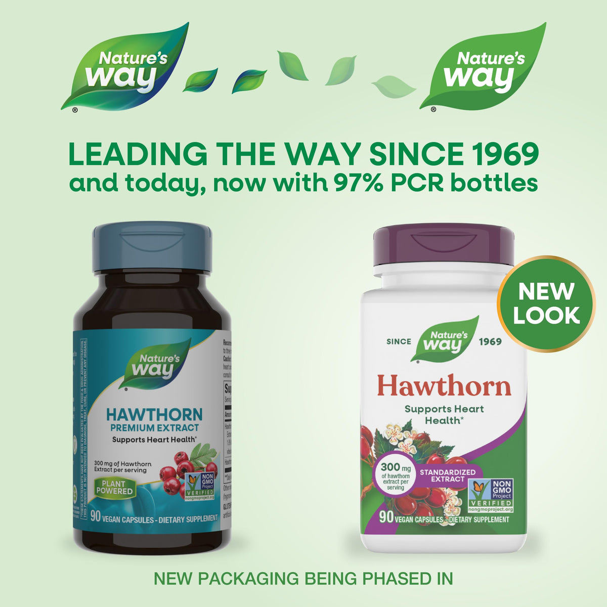 Nature's Way Hawthorn 300mg supplement facts label showing standardized flavonoid percentages