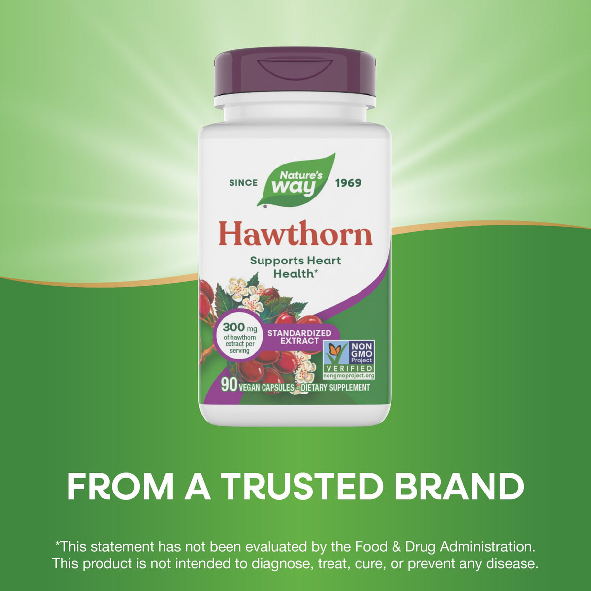 Authentic USA imported Nature's Way Hawthorn 90 vegan capsules product packaging details