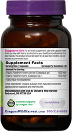 Supplement facts label on Oregon's Wild Harvest organic hawthorn herbal support bottle