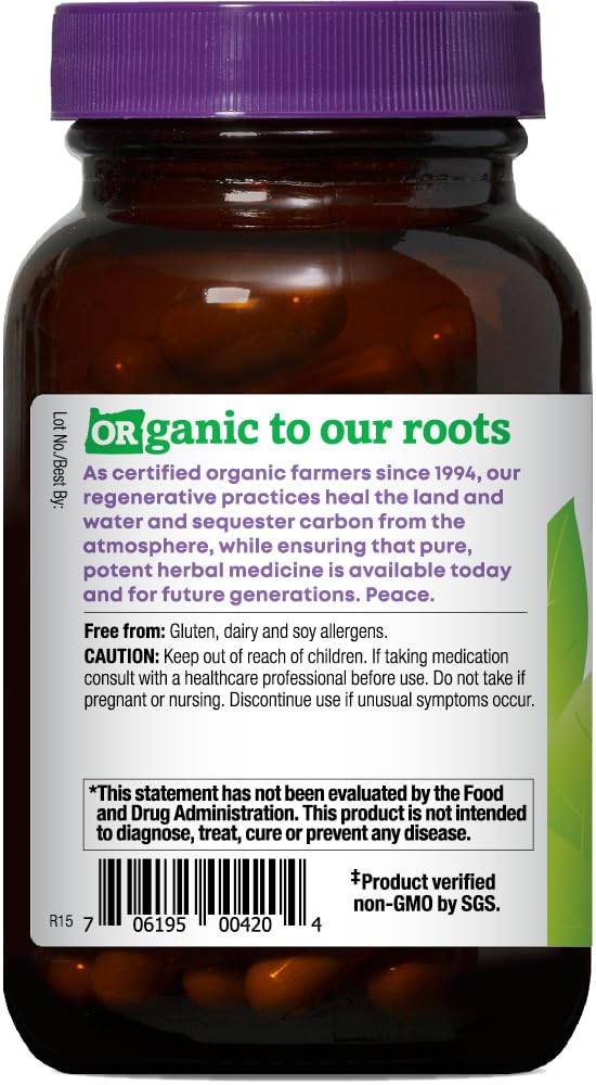 Side angle of non-GMO certified organic hawthorn berry and flower capsules