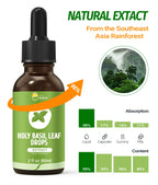 Vegan and non-GMO Holy Basil herbal tincture bottle