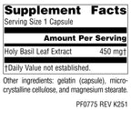 Close up of Planetary Herbals Holy Basil 450 milligrams bottle