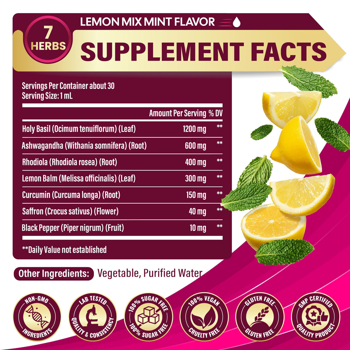 Tenmido 7 In 1 Holy Basil Tincture ingredient label